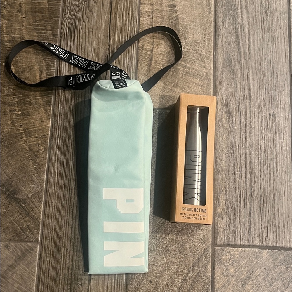 NWT Pink Mint Green Waist Bag and pink Active silver metal water Bottle